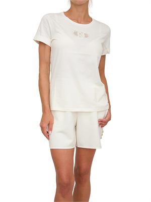 T-shirt Liu Jo donna in cotone bianco con logo rete e strass davanti in DONNA