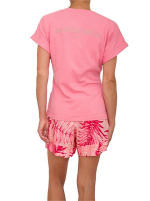 T-shirt rosa Liu Jo donna con spacco davanti e lettering strass dietro in DONNA