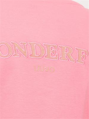 T-shirt rosa Liu Jo donna con spacco davanti e lettering strass dietro in DONNA