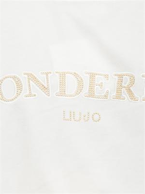 T-shirt bianco panna Liu Jo donna con spacco davanti e lettering strass dietro in DONNA