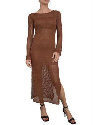 Abito regular midi Fracomina in maglia traforata marrone con inserti lurex in DONNA