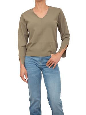 Maglia verde salvia Nenette con scollo V e maniche con taglio e inserto oro in DONNA