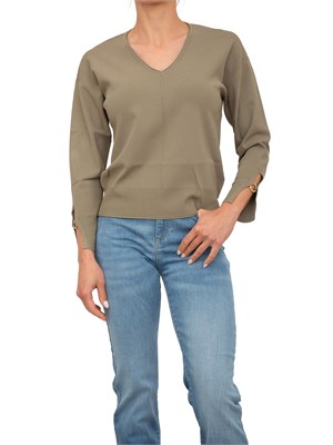 Maglia verde salvia Nenette con scollo V e maniche con taglio e inserto oro in DONNA