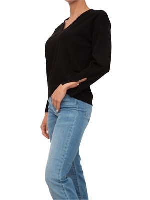 Maglia nera Nenette con scollo V e maniche con taglio e inserto oro in DONNA