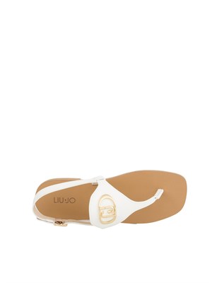 Sandali infradito Liu Jo in pelle bianca con logo monogram e chiusura cinturino in DONNA