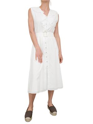 Abito midi Kocca in cotone bianco con voulant, scollo a V e cintura in vita in DONNA