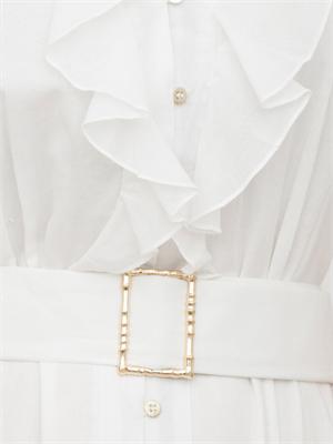 Abito midi Kocca in cotone bianco con voulant, scollo a V e cintura in vita in DONNA