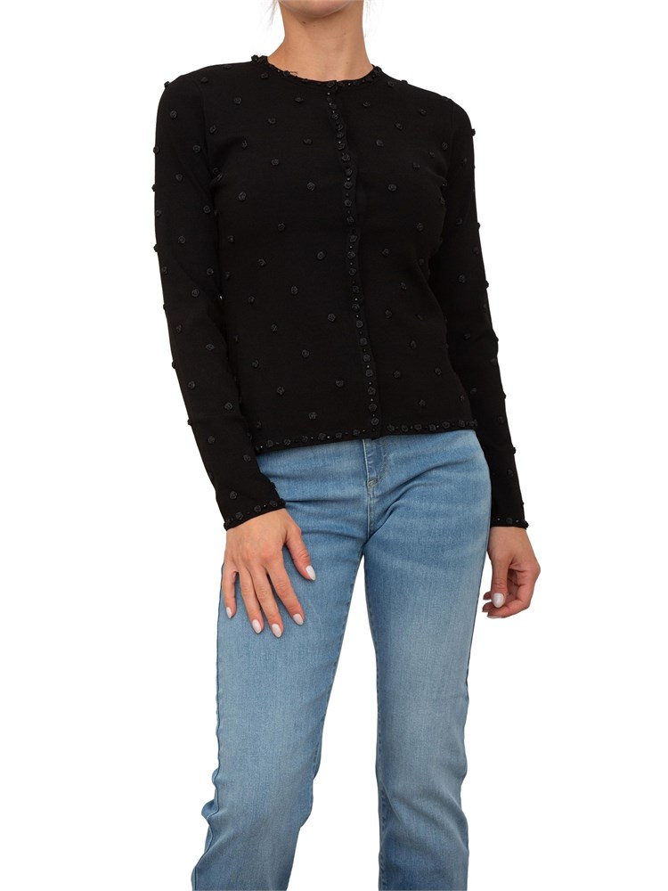 Twin-set Blugirl cardigan e top in viscosa nera con rose applicate a mano