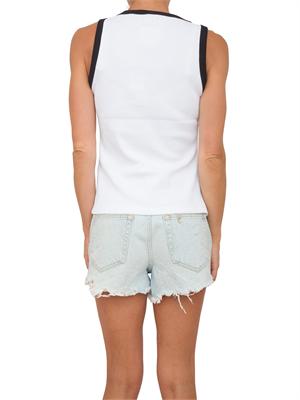 Top a costine Liu Jo donna in jersey di cotone bianco con bordi a contrasto in DONNA