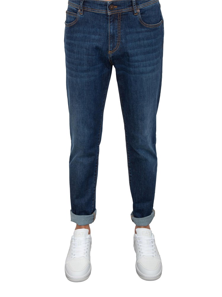 Jeans blu Corneliani uomo con lavaggio scuro ed  effetto used