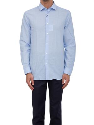 Camicia Corneliani a righe azzurro in misto lino in UOMO