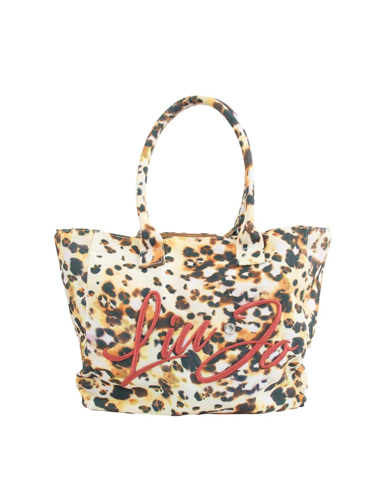 Borsa a spalla Liu Jo mare con stampa animalier all over e logo lettering ricamato