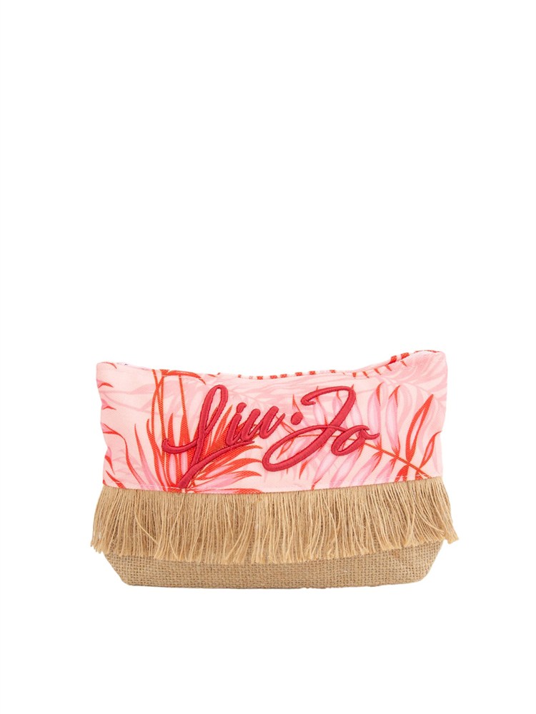 Pochette donna Liu Jo in tessuto fantasia rosa e rafia con frange