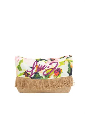 Pochette donna Liu Jo in tessuto fantasia verde e rafia con frange in DONNA
