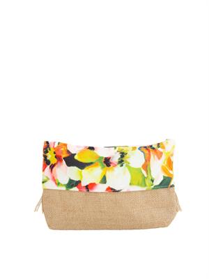 Pochette donna Liu Jo in tessuto fantasia verde e rafia con frange in DONNA