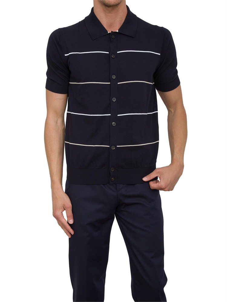 Cardigan polo Peserico blu in filato di puro cotone