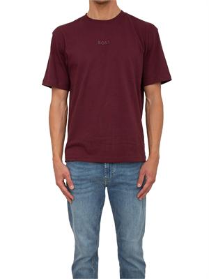 T-shirt Tee Boss uomo regular fit in cotone bordeaux con logo tono su tono in UOMO