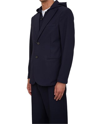 Giacca monopetto uomo Emporio Armani in nylon blu con davantino e cappuccio staccabili in UOMO