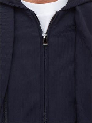Giacca monopetto uomo Emporio Armani in nylon blu con davantino e cappuccio staccabili in UOMO