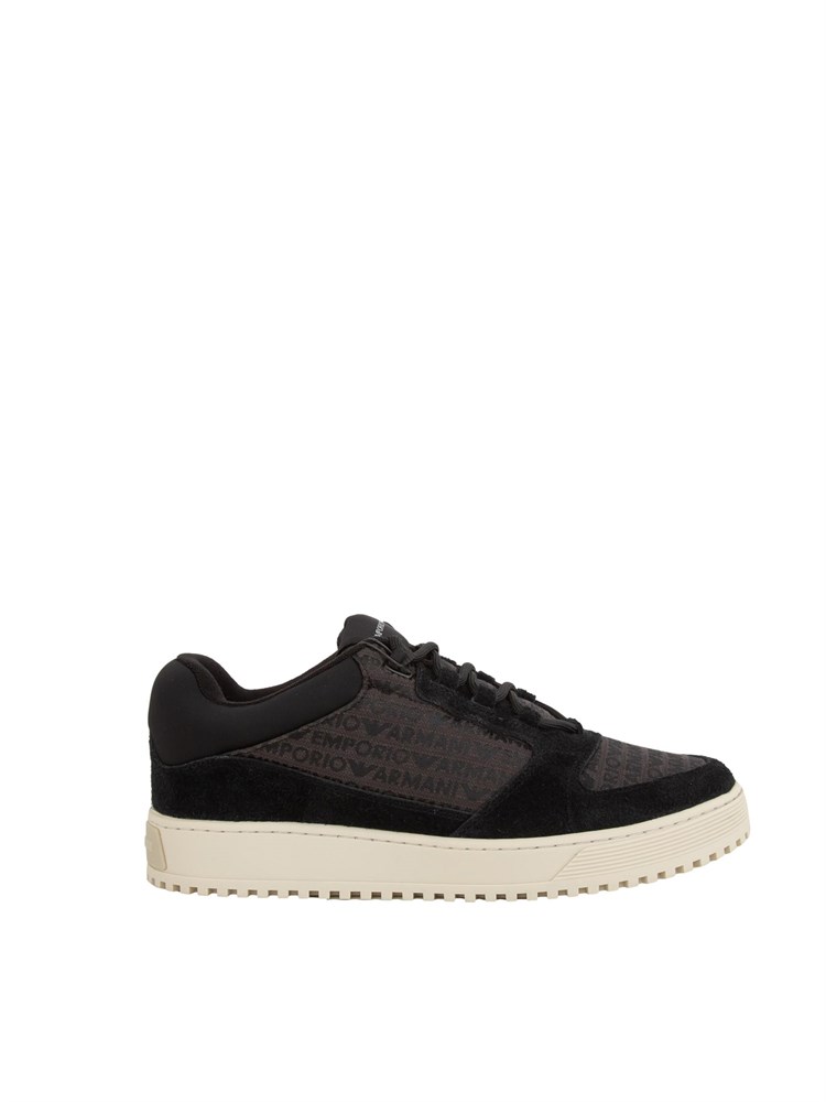 Sneaker uomo Emporio Armani in tessuto jacquard nero con logo lettering all over