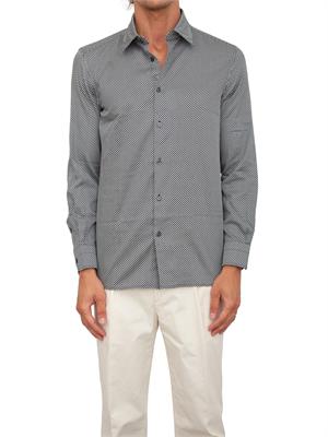 Camicia uomo Emporio Armani in cotone blu con logo aquila stampato all over in UOMO