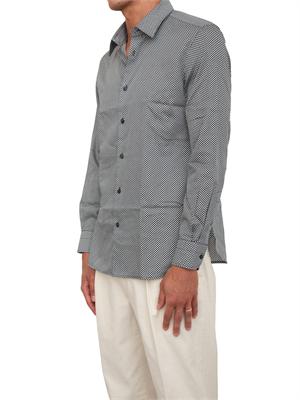 Camicia uomo Emporio Armani in cotone blu con logo aquila stampato all over in UOMO