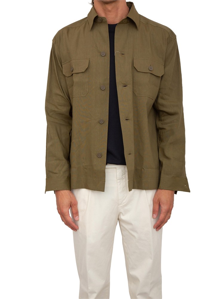 Camicia BOSS uomo relaxed fit in misto lino italiano verde