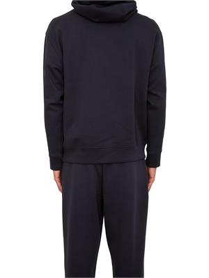 Felpa uomo blu Emporio Armani con cappuccio e aquila sagomata in flock in UOMO