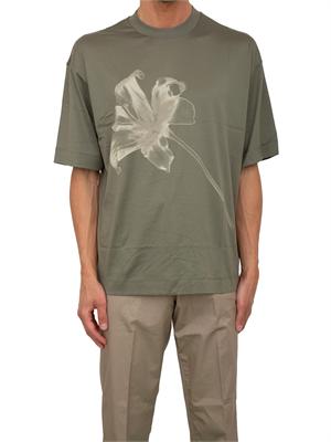 T-shirt uomo Emporio Armani in misto lyocell verde con stampa fiore in UOMO