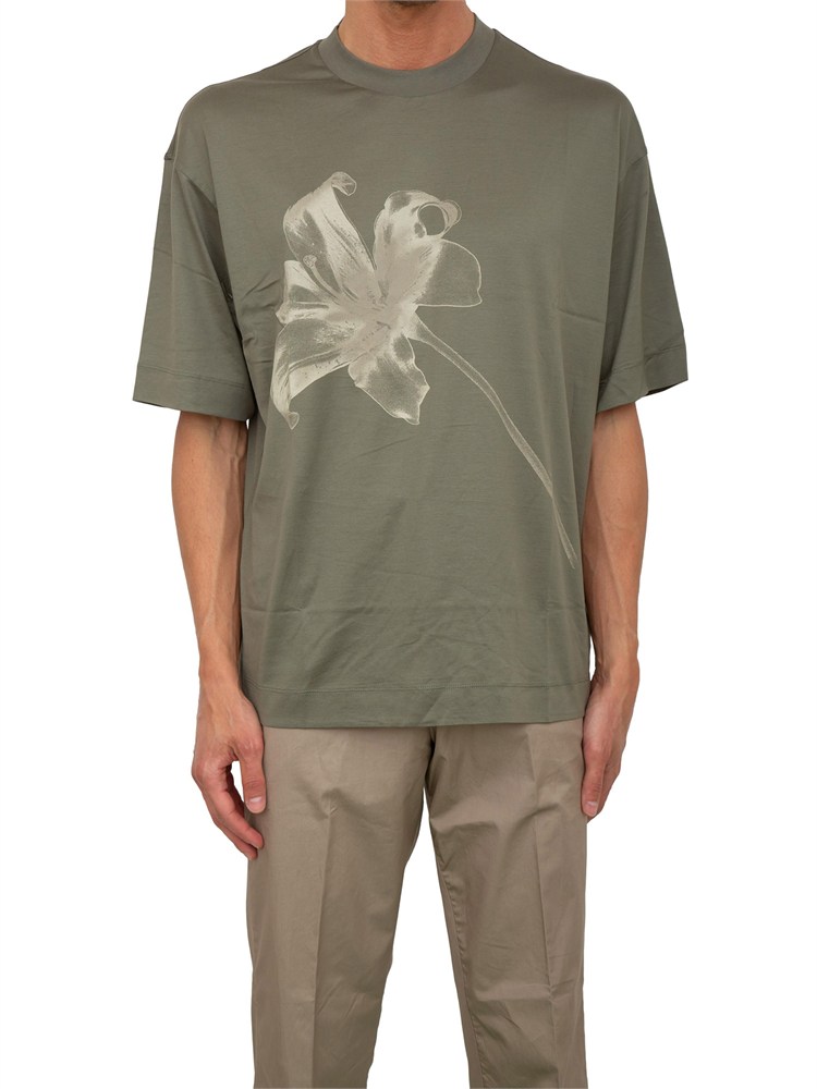 T-shirt uomo Emporio Armani in misto lyocell verde con stampa fiore