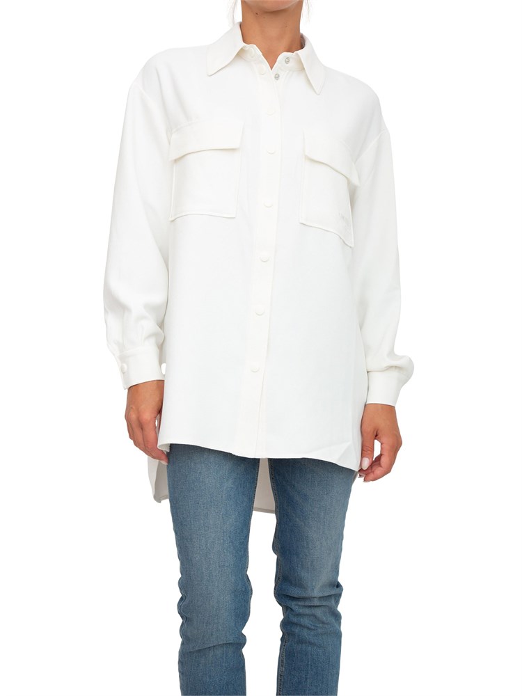 TWIN-SET Camicia Twinset Actitude in crêpe piquet bianco con tasconi applicati avanti