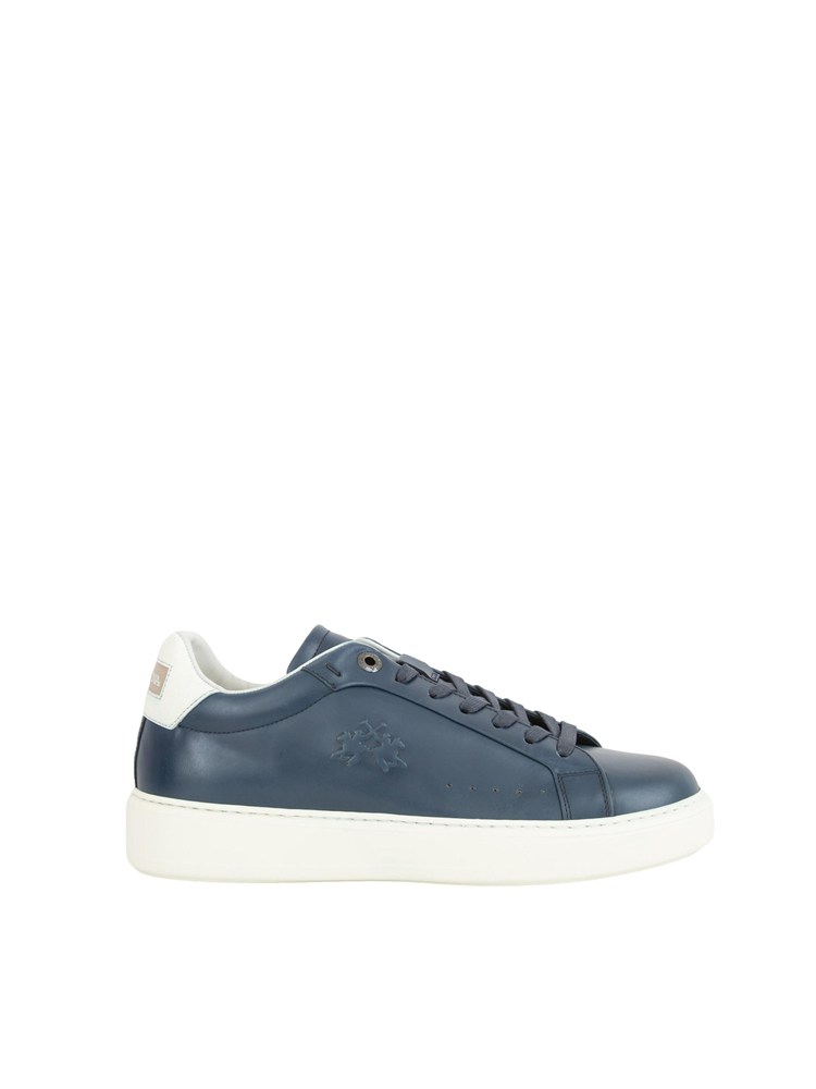 Sneaker uomo La Martina in pelle spazzolata blu effetto vintage