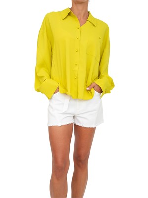 TWIN-SET Camicia Twinset Actitude in crêpe de Chine verde lime con tasca avanti in DONNA