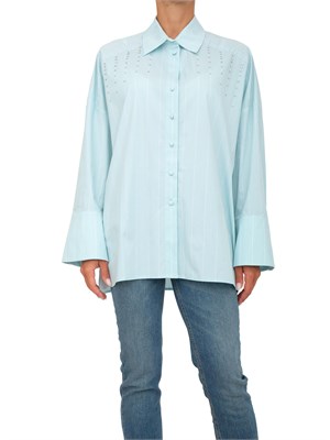TWIN-SET Camicia Twinset Actitude in popelin tinto filo verde a riche con ricamo castoni in DONNA