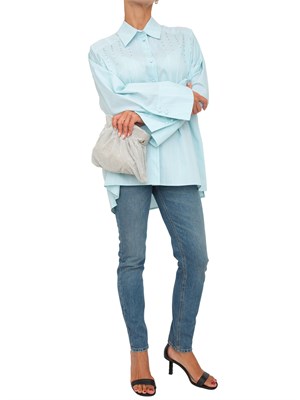 TWIN-SET Camicia Twinset Actitude in popelin tinto filo verde a riche con ricamo castoni in DONNA