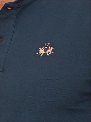 Polo uomo La Martina in cotone blu con logo sul petto e logo sul sottocollo in UOMO