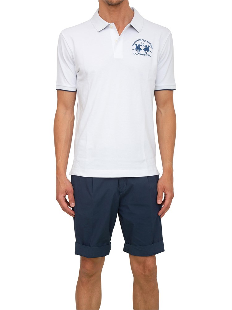 Polo uomo La Martina in cotone bianco con ricamo logo e sottocollo logo