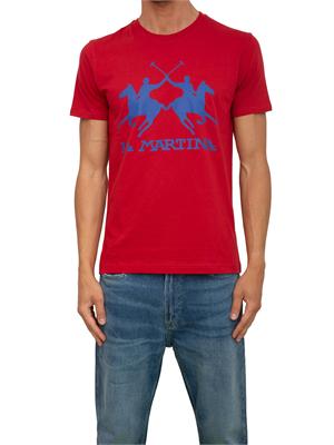 T-shirt uomo La Martina in cotone rosso con logo grande a contrasto in UOMO