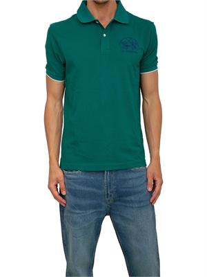Polo uomo La Martina in cotone verde con logo grande e sottocollo con logo a contrasto in UOMO