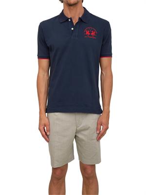 Polo uomo La Martina in cotone blu con ricamo logo e sottocollo logo in UOMO