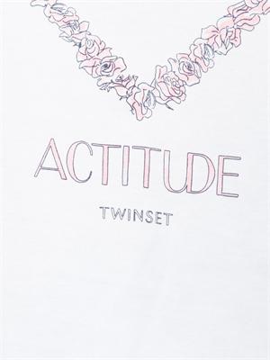 TWIN-SET T-shirt Twinset Actitude in cotone bianco con stampa cuore e logo in DONNA