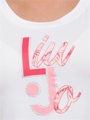 Top bianco Liu Jo donna con stampa logo palme e strass in DONNA