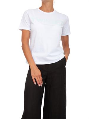 TWIN-SET T-shirt Twinset in cotone bianco con ricamo logo Oval T in DONNA