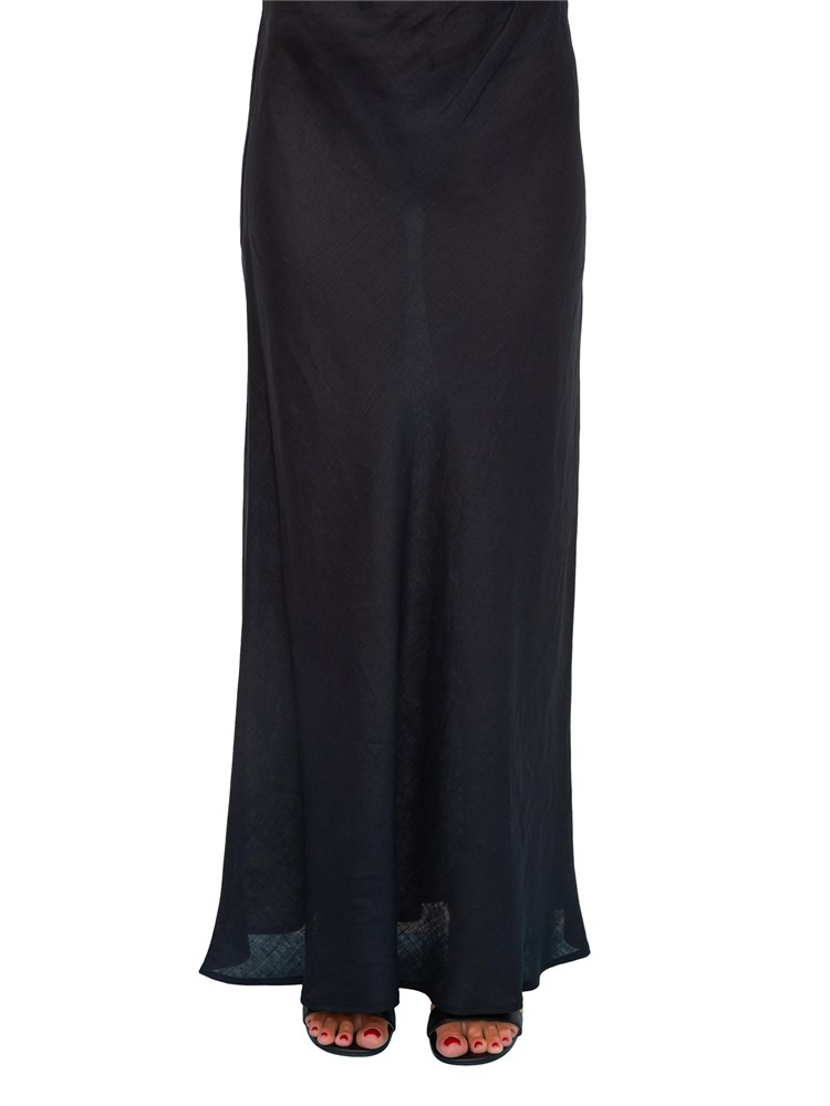TWIN-SET Gonna lunga Twinset in lino nero con linea svasata e morbida