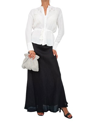 TWIN-SET Gonna lunga Twinset in lino nero con linea svasata e morbida in DONNA