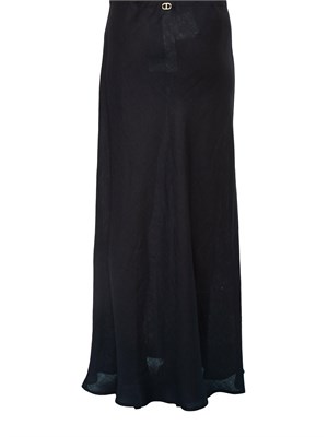 TWIN-SET Gonna lunga Twinset in lino nero con linea svasata e morbida in DONNA