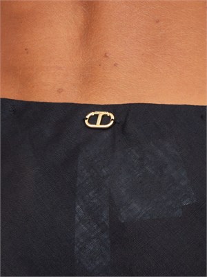 TWIN-SET Gonna lunga Twinset in lino nero con linea svasata e morbida in DONNA
