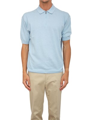 Polo Armani Exchange azzurro in misto lino con zip in UOMO