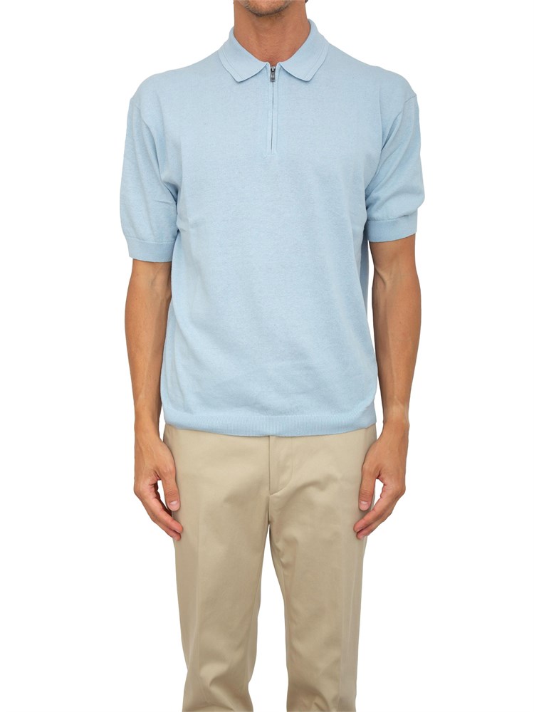 Polo Armani Exchange azzurro in misto lino con zip