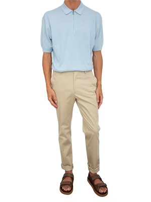 Polo Armani Exchange azzurro in misto lino con zip in UOMO